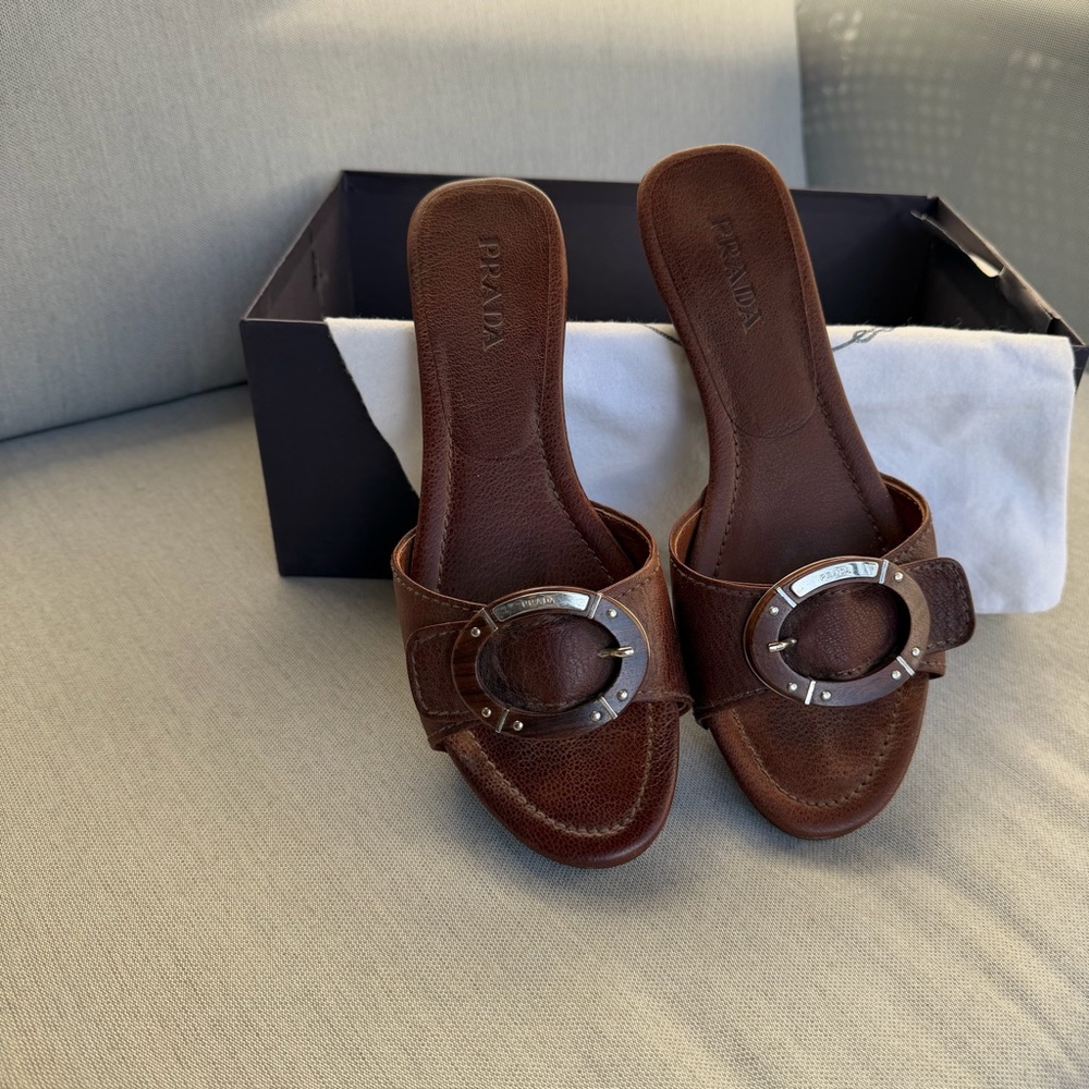 Prada Leather Open-toe Mules